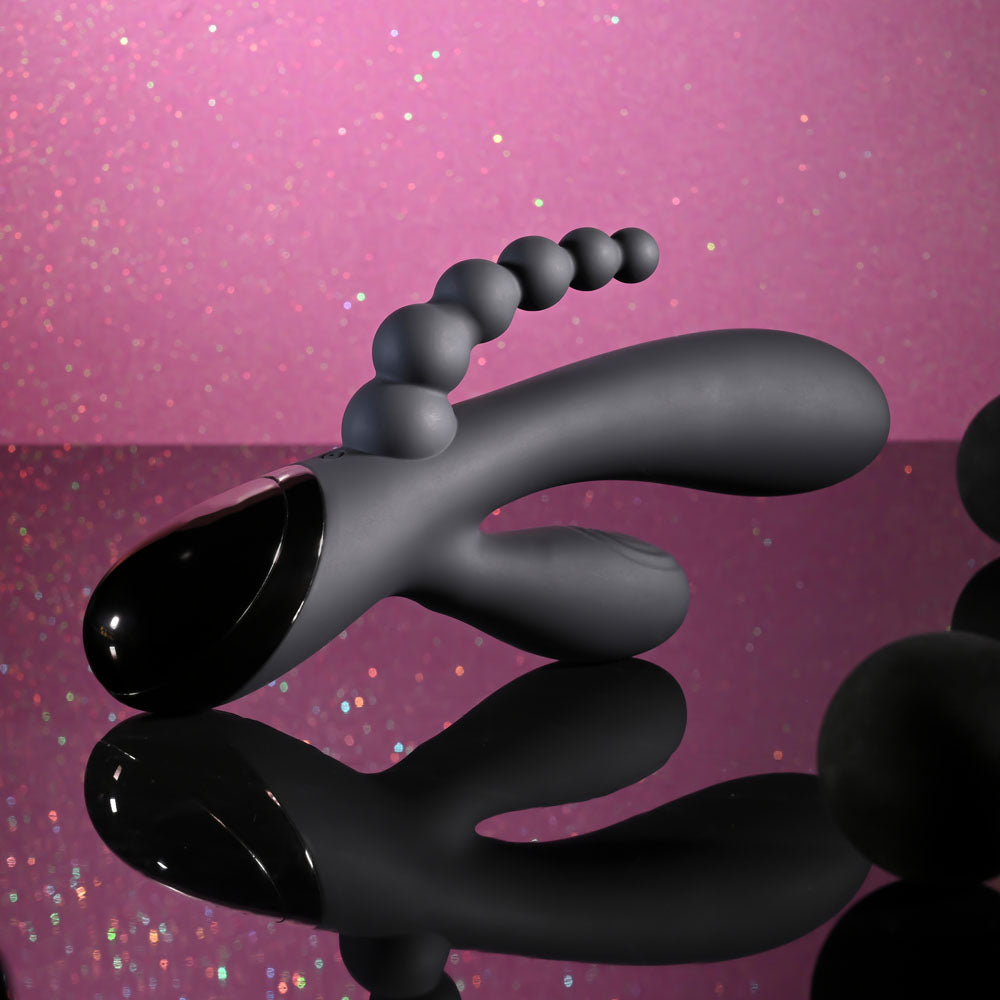 Selopa TRIPLE ACES - Black 19.7 cm USB Rechargeable Triple Stimulator Vibrator - Hush Store Sydney 
