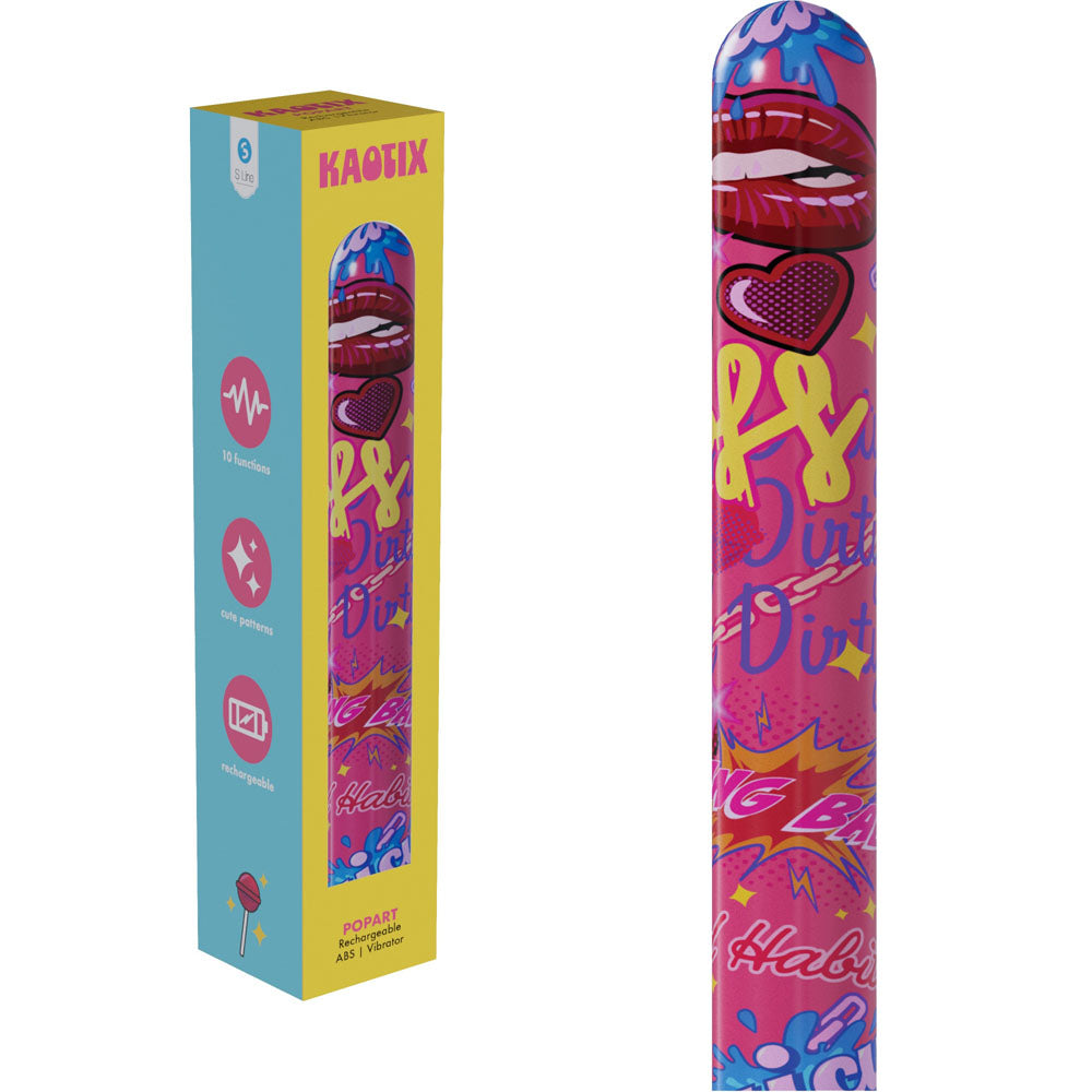 S-LINE Kaotix Pop Art - Pink 17.8 cm USB Rechargeable Vibrator - Hush Store Sydney 