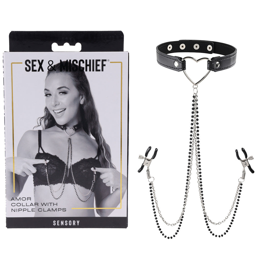 Sex & Mischief Amor Collar with Nipple Clamps - Metal Restraints - Hush Store Sydney 