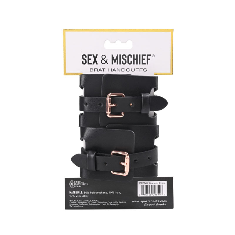 Sex & Mischief Brat Handcuffs - Black/Rose Gold Restraints - Hush Store Sydney 