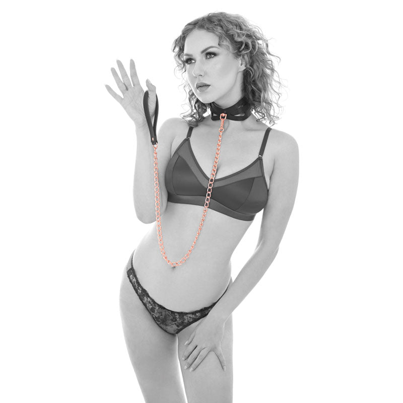 Sex & Mischief Brat Collar & Leash - Rose Gold/Black Restraint - Hush Store Sydney 