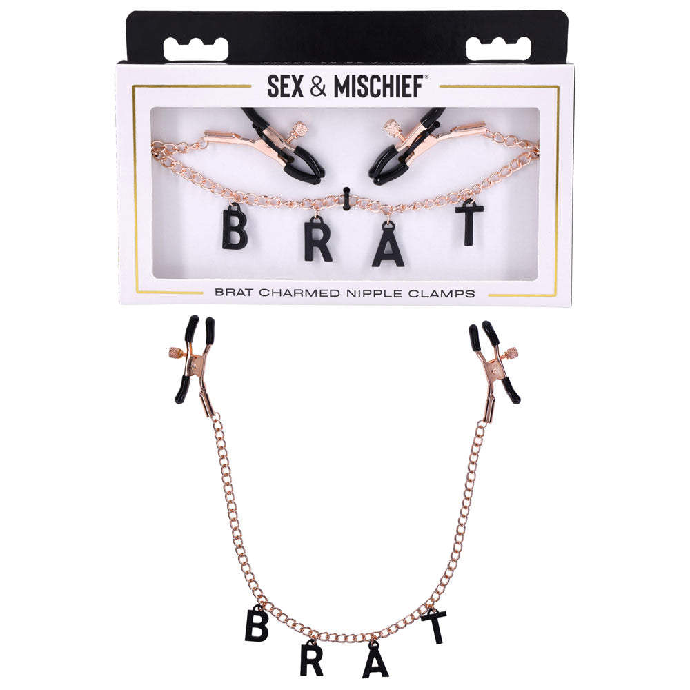 Sex & Mischief Brat Charmed Nipple Clamps - Rose Gold Nipple Clamps with 45 cm Chain - Hush Store Sydney 