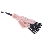 Sex & Mischief Brat Faux Fur Flogger - Black 50 cm Whip with Pink Faux Feather - Hush Store Sydney 