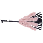 Sex & Mischief Brat Faux Fur Flogger - Black 50 cm Whip with Pink Faux Feather - Hush Store Sydney 