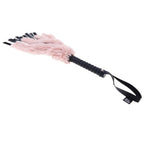 Sex & Mischief Brat Faux Fur Flogger - Black 50 cm Whip with Pink Faux Feather - Hush Store Sydney 