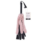 Sex & Mischief Brat Faux Fur Flogger - Black 50 cm Whip with Pink Faux Feather - Hush Store Sydney 