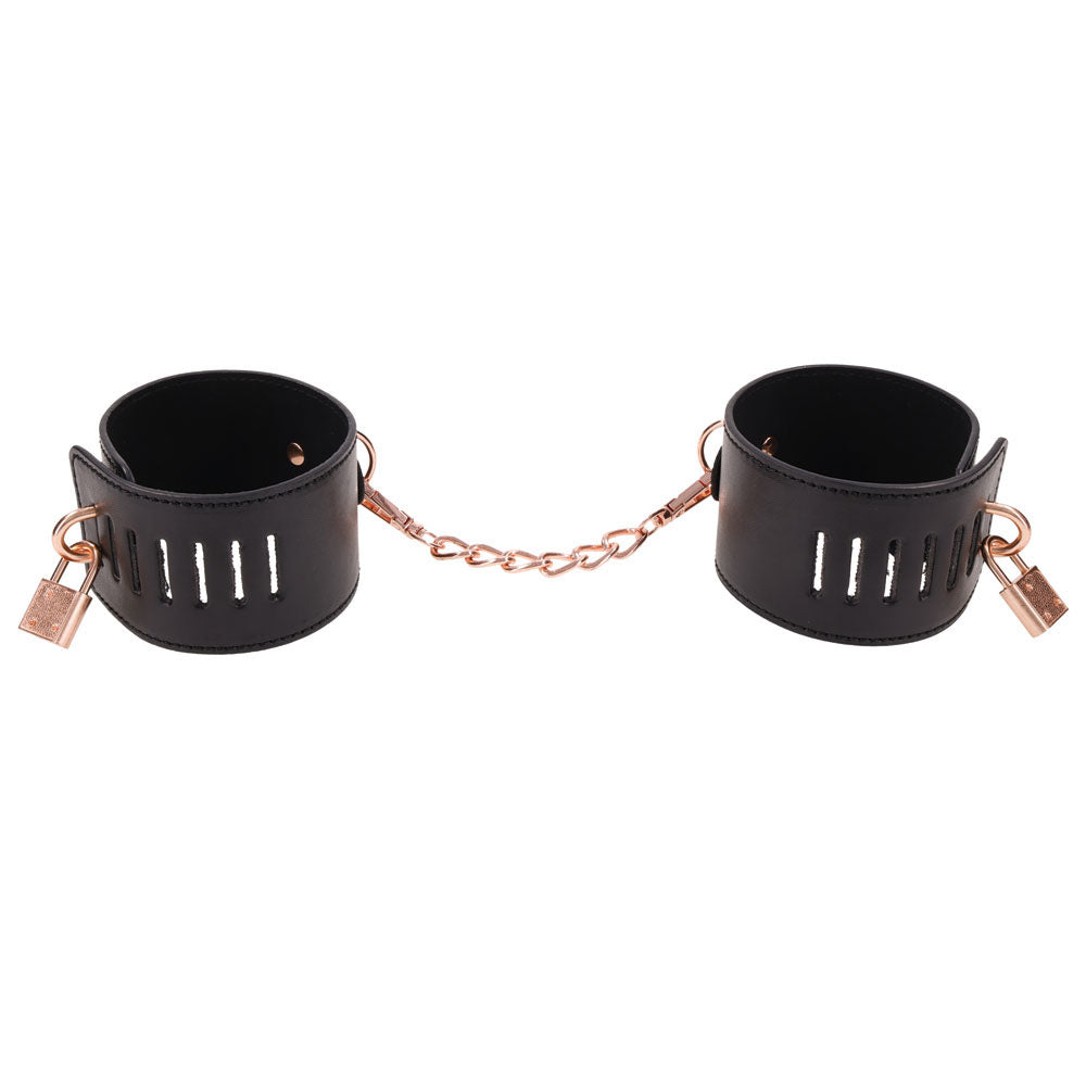 Sex & Mischief Brat Locking Cuffs - Black/Rose Gold Hand Cuffs - Hush Store Sydney 