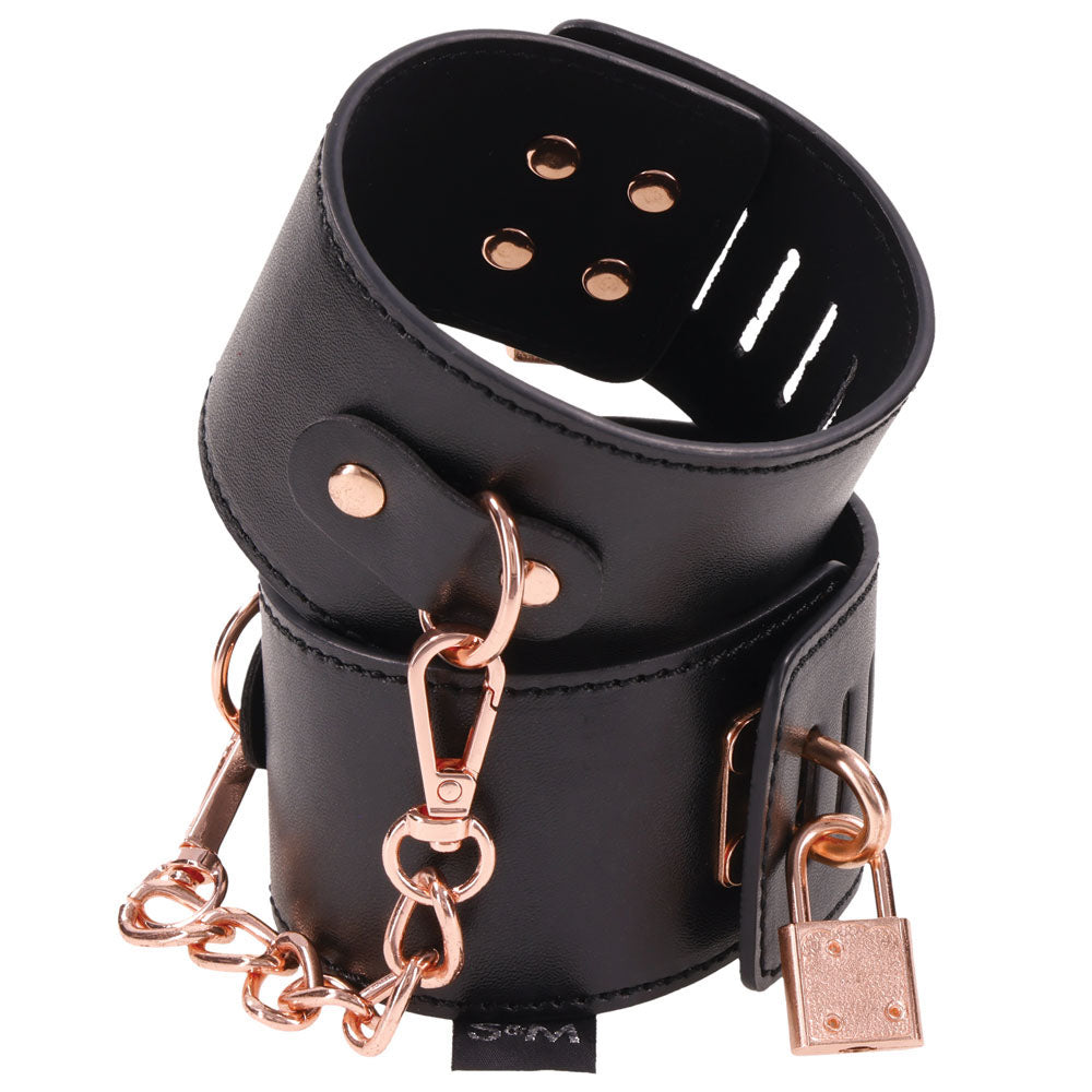 Sex & Mischief Brat Locking Cuffs - Black/Rose Gold Hand Cuffs - Hush Store Sydney 