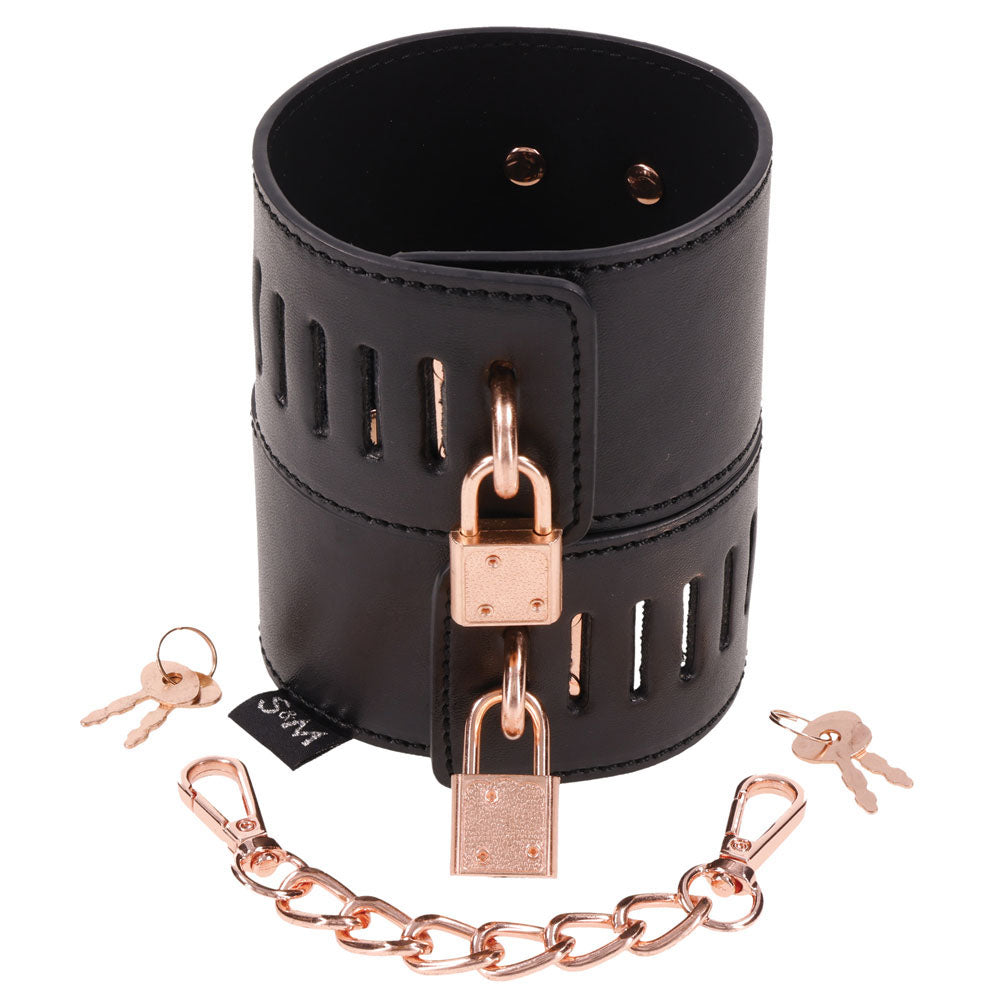 Sex & Mischief Brat Locking Cuffs - Black/Rose Gold Hand Cuffs - Hush Store Sydney 