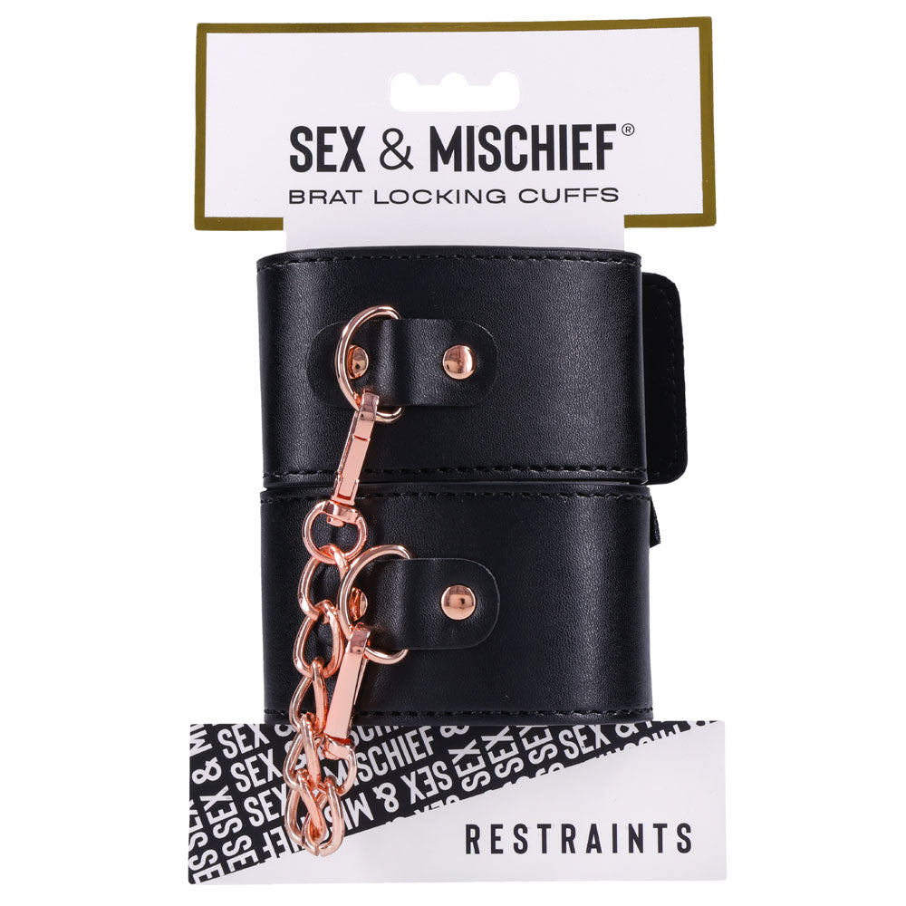 Sex & Mischief Brat Locking Cuffs - Black/Rose Gold Hand Cuffs - Hush Store Sydney 