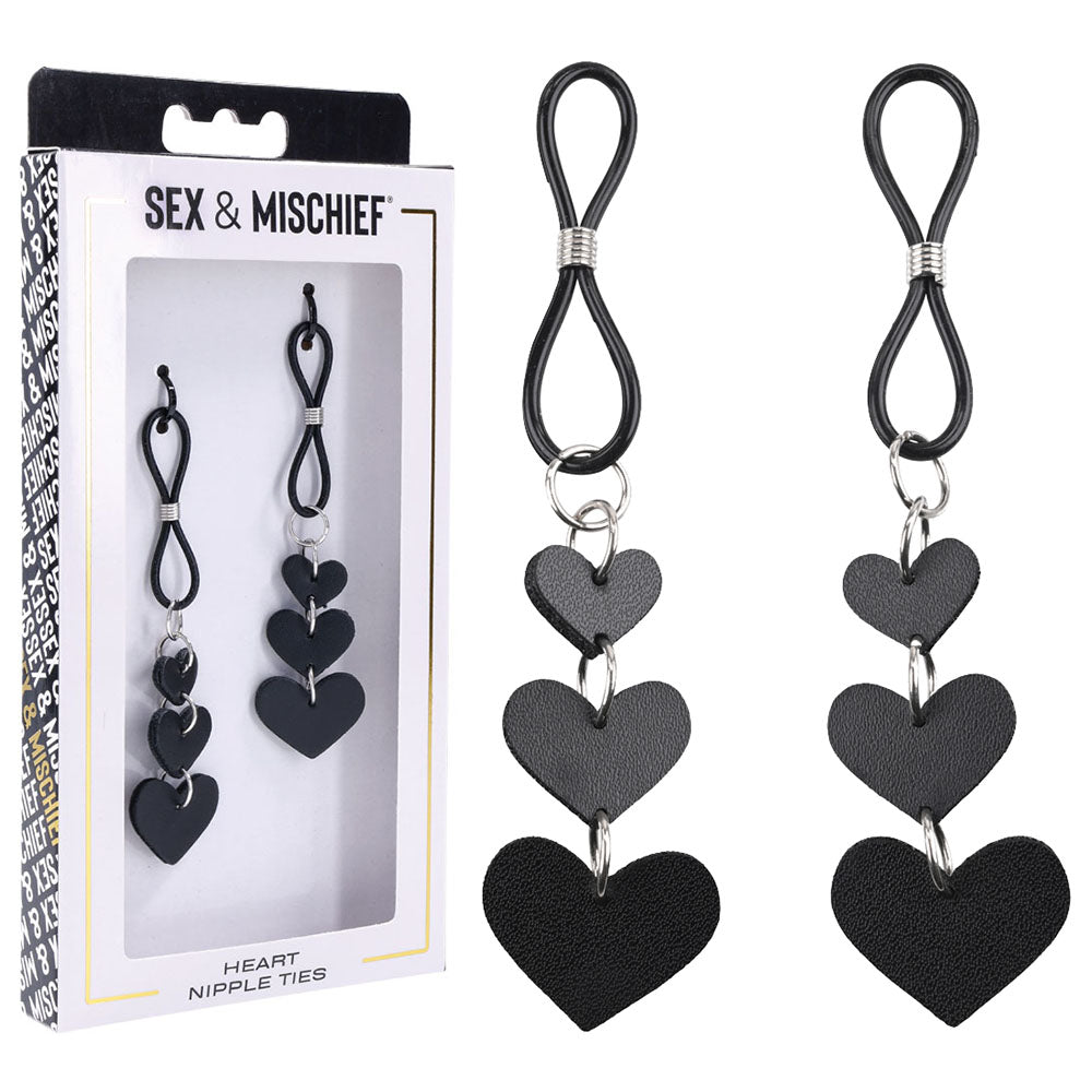Sex & Mischief Heart Nipple Ties - Black Nipple Restraints - Set of 2 - Hush Store Sydney 