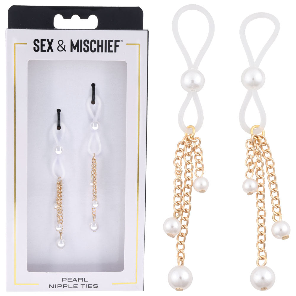 Sex & Mischief Pearl Nipple Ties - Gold/Pearl Nipple Restraints - Set of 2 - Hush Store Sydney 