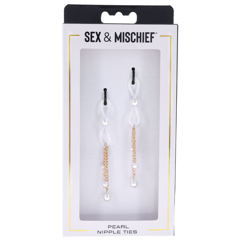 Sex & Mischief Pearl Nipple Ties - Gold/Pearl Nipple Restraints - Set of 2 - Hush Store Sydney 