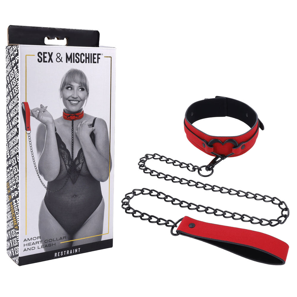 Sex & Mischief Amor Collar and Leash - Red Restraint - Hush Store Sydney 