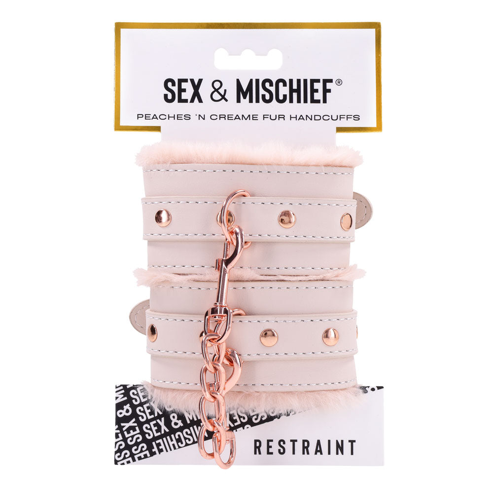 Sex & Mischief Peaches n CreaMe Fur Handcuffs - Peach Restraints - Hush Store Sydney 