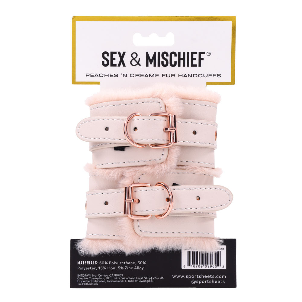 Sex & Mischief Peaches n CreaMe Fur Handcuffs - Peach Restraints - Hush Store Sydney 