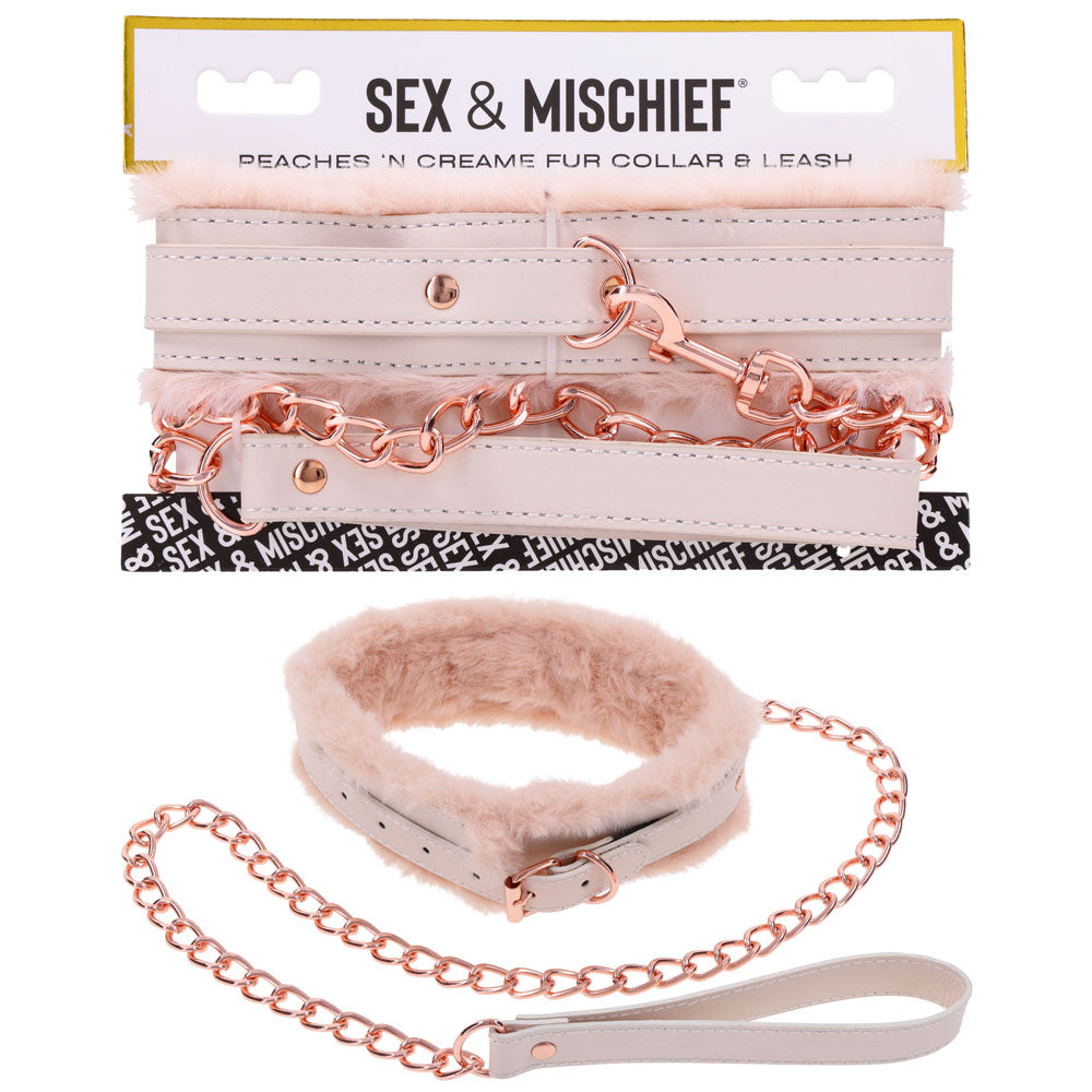 Sex & Mischief Peaches n CreaMe Fur Collar & Leash - Peach Restraint - Hush Store Sydney 