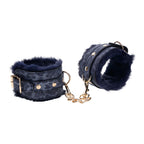 Sex & Mischief Cougar Fur Handcuffs - Navy Blue/Gold Furry Restraints - Hush Store Sydney 