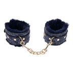 Sex & Mischief Cougar Fur Handcuffs - Navy Blue/Gold Furry Restraints - Hush Store Sydney 