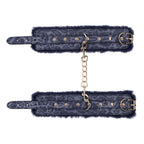 Sex & Mischief Cougar Fur Handcuffs - Navy Blue/Gold Furry Restraints - Hush Store Sydney 