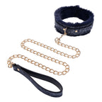 Sex & Mischief Cougar Fur Collar & Leash - Navy Blue/Gold Furry Restraint - Hush Store Sydney 