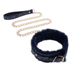 Sex & Mischief Cougar Fur Collar & Leash - Navy Blue/Gold Furry Restraint - Hush Store Sydney 