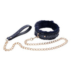 Sex & Mischief Cougar Fur Collar & Leash - Navy Blue/Gold Furry Restraint - Hush Store Sydney 