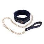 Sex & Mischief Cougar Fur Collar & Leash - Navy Blue/Gold Furry Restraint - Hush Store Sydney 