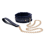 Sex & Mischief Cougar Fur Collar & Leash - Navy Blue/Gold Furry Restraint - Hush Store Sydney 