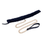Sex & Mischief Cougar Fur Collar & Leash - Navy Blue/Gold Furry Restraint - Hush Store Sydney 