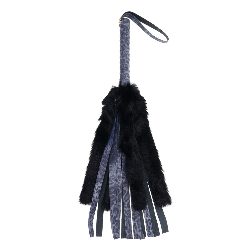 Sex & Mischief Cougar Faux Fur Flogger - Navy Blue/Black Furry Flogger Whip - Hush Store Sydney 
