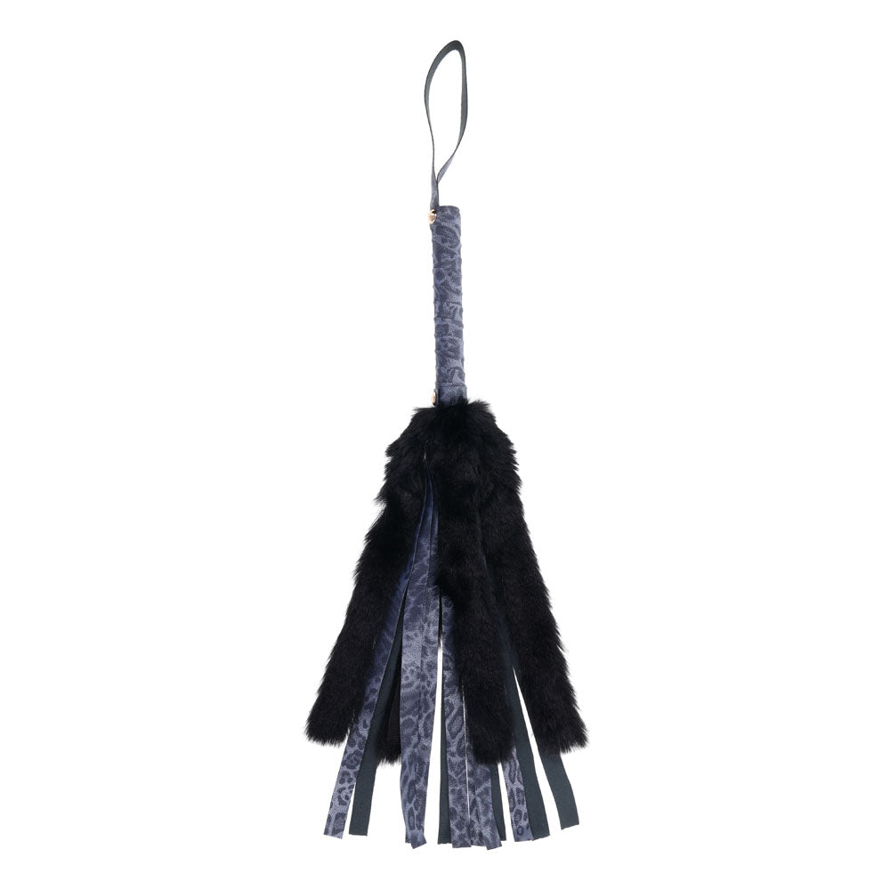 Sex & Mischief Cougar Faux Fur Flogger - Navy Blue/Black Furry Flogger Whip - Hush Store Sydney 