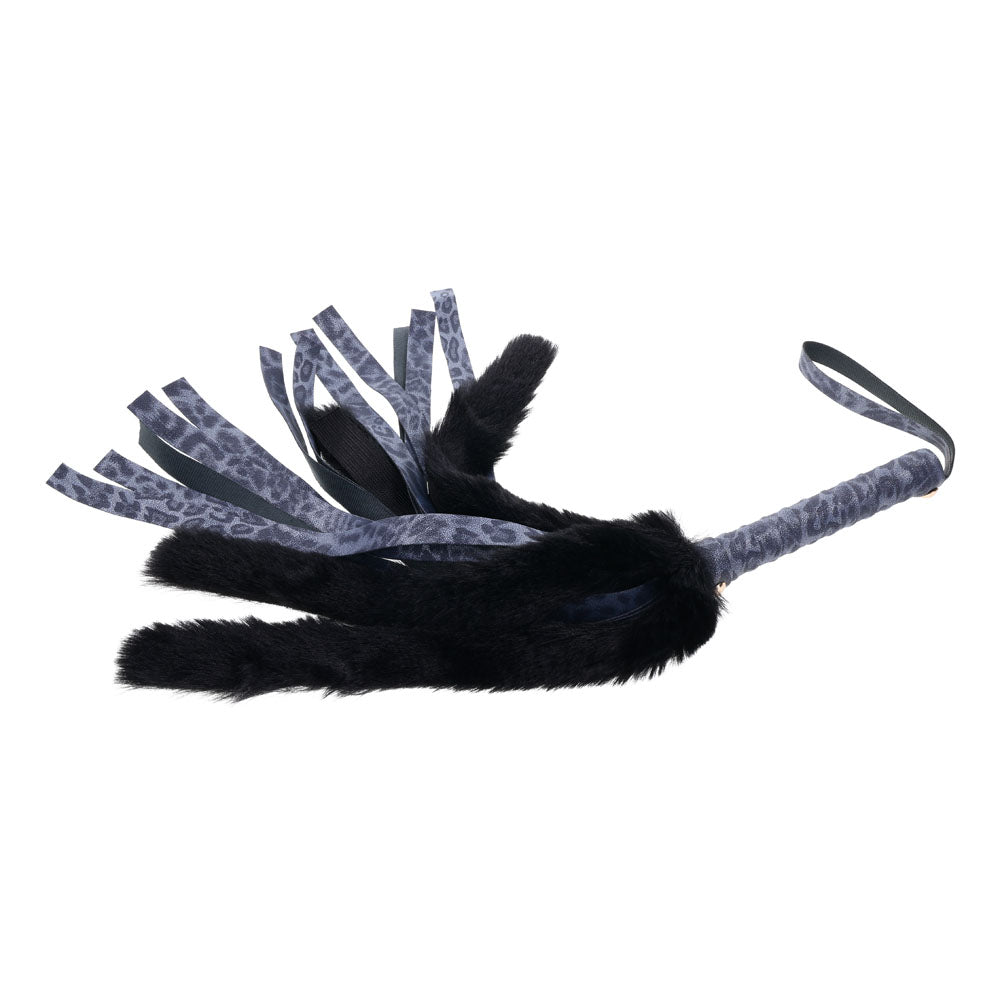 Sex & Mischief Cougar Faux Fur Flogger - Navy Blue/Black Furry Flogger Whip - Hush Store Sydney 