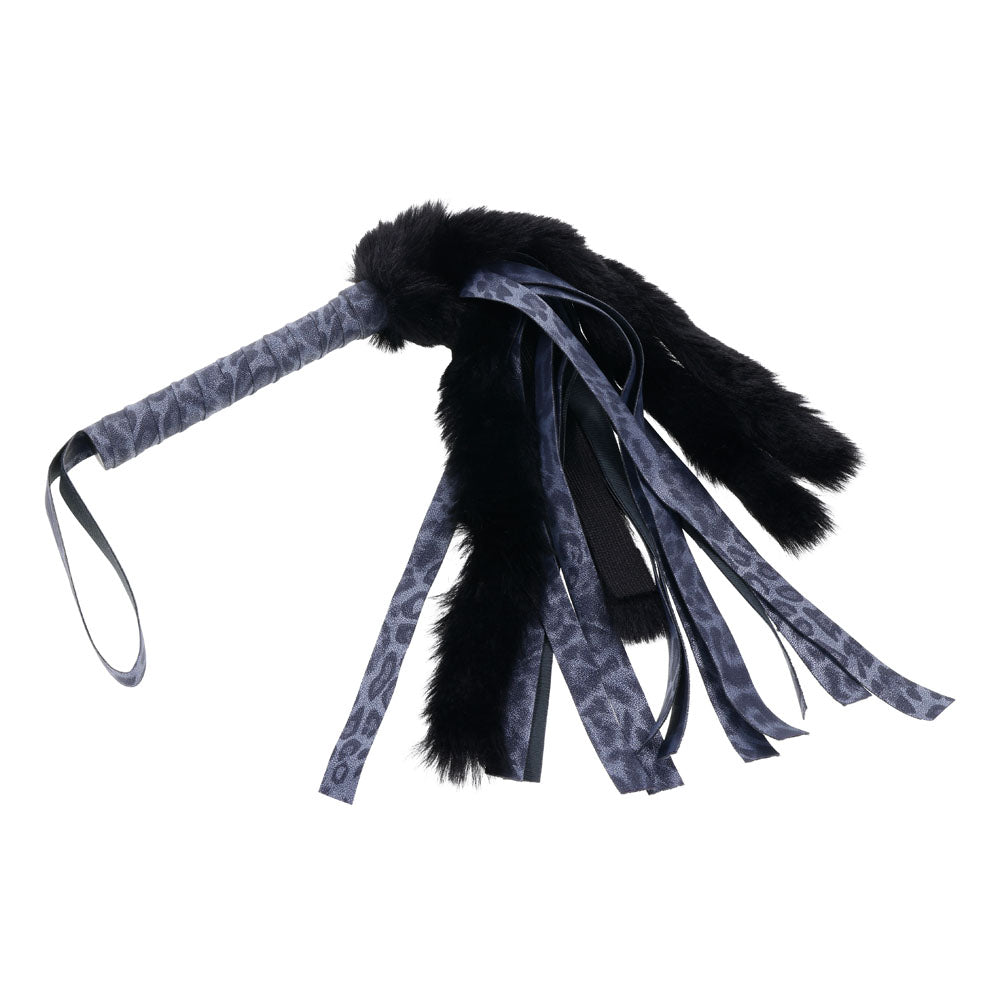 Sex & Mischief Cougar Faux Fur Flogger - Navy Blue/Black Furry Flogger Whip - Hush Store Sydney 