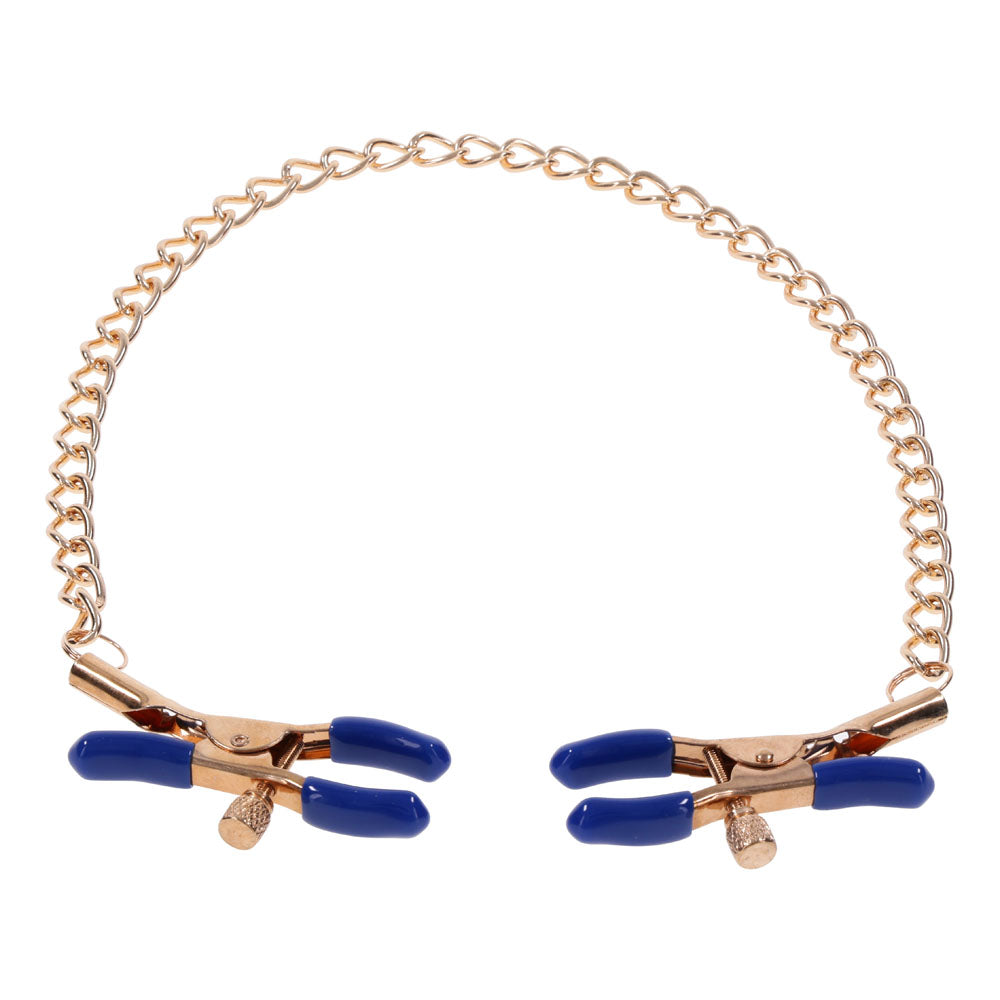 Sex & Mischief Cougar Chained Nipple Clamps - Gold Nipple Clamps with Cougar Chain - Hush Store Sydney 