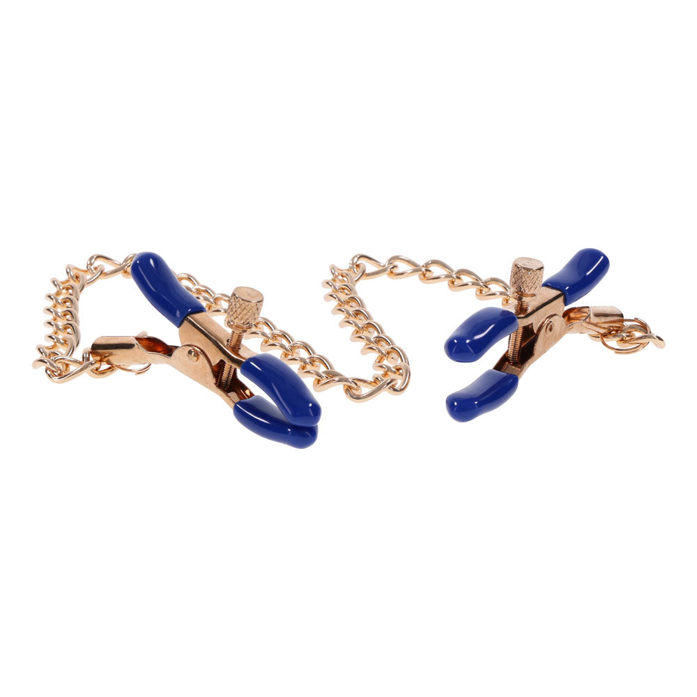 Sex & Mischief Cougar Chained Nipple Clamps - Gold Nipple Clamps with Cougar Chain - Hush Store Sydney 