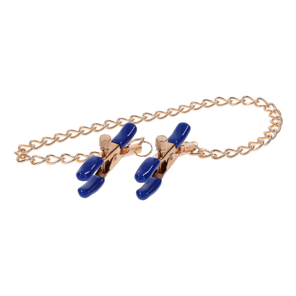 Sex & Mischief Cougar Chained Nipple Clamps - Gold Nipple Clamps with Cougar Chain - Hush Store Sydney 