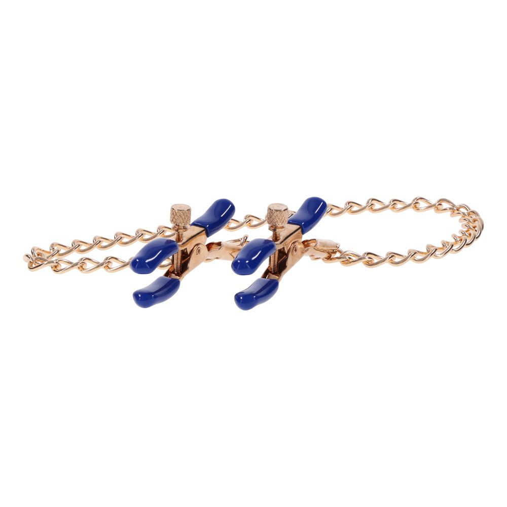 Sex & Mischief Cougar Chained Nipple Clamps - Gold Nipple Clamps with Cougar Chain - Hush Store Sydney 