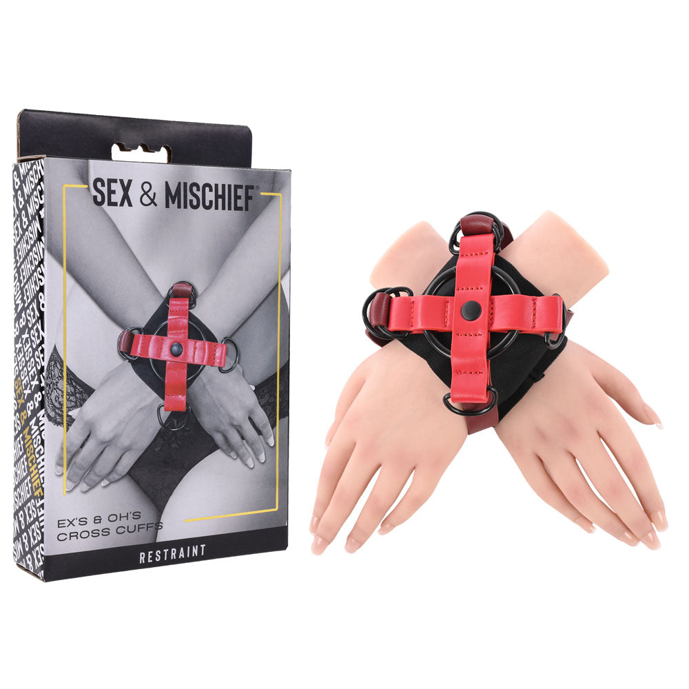 S&M Exs & Ohs Cross Cuffs - Red/Black Restraints - Hush Store Sydney 