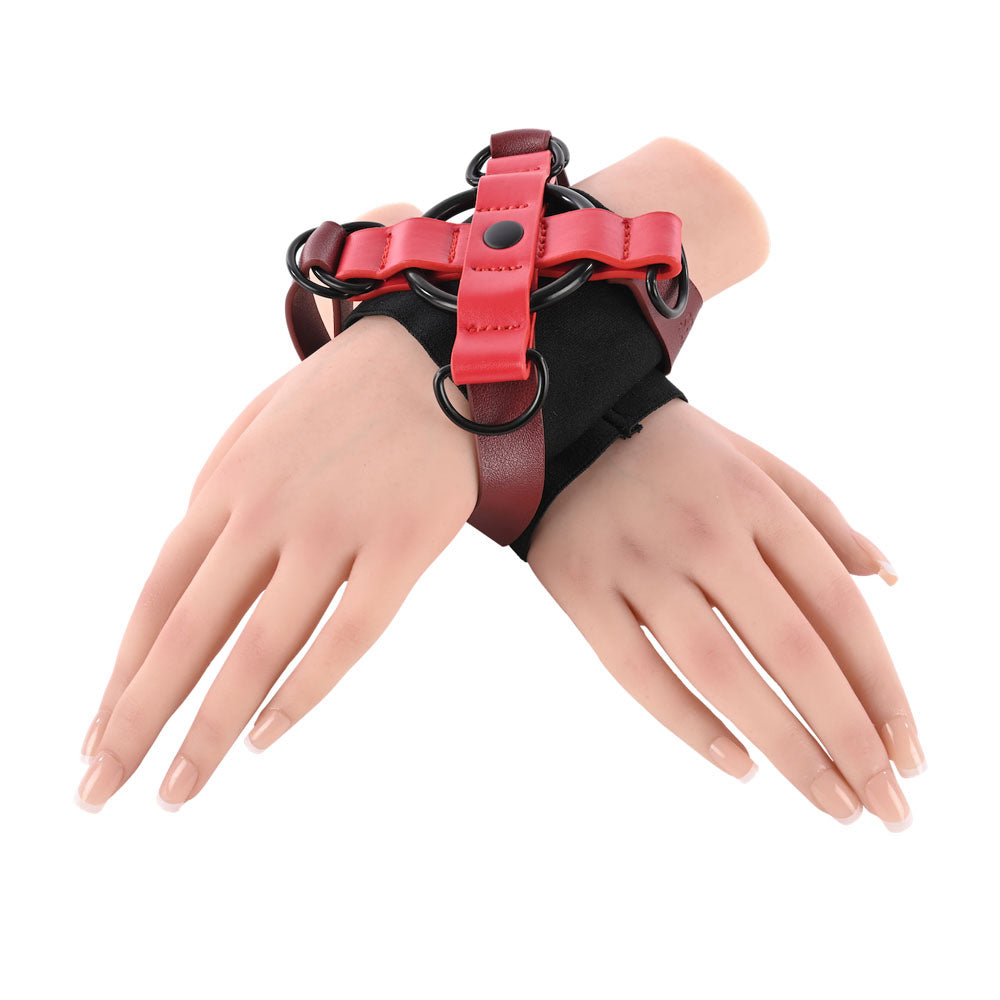 S&M Exs & Ohs Cross Cuffs - Red/Black Restraints - Hush Store Sydney 