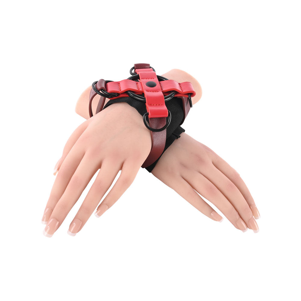 S&M Exs & Ohs Cross Cuffs - Red/Black Restraints - Hush Store Sydney 