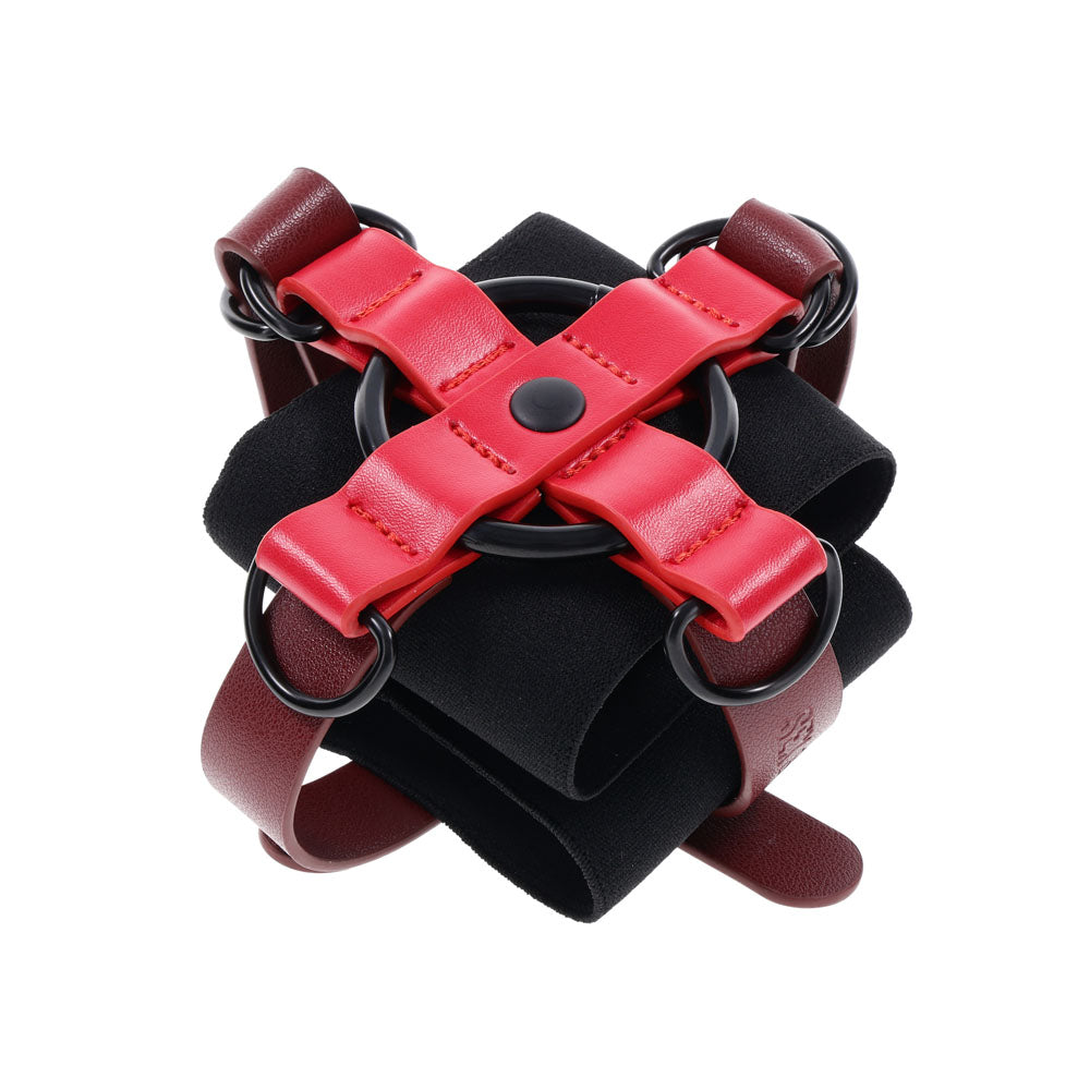 S&M Exs & Ohs Cross Cuffs - Red/Black Restraints - Hush Store Sydney 
