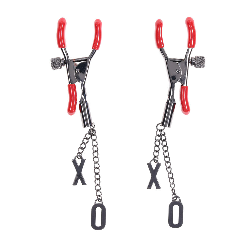 S&M Exs & Ohs Nipple Clamps - Red Tipped Metal Nipple Clamps - Set of 2 - Hush Store Sydney 