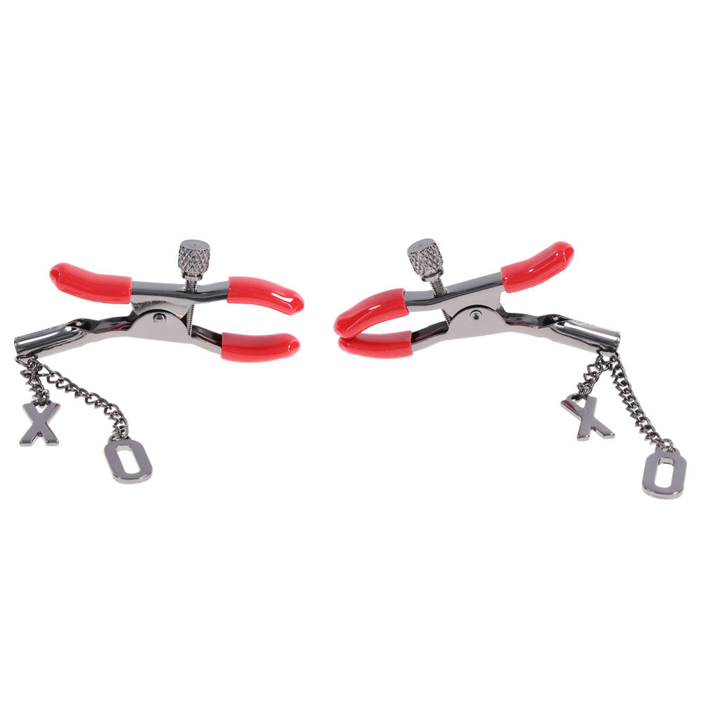 S&M Exs & Ohs Nipple Clamps - Red Tipped Metal Nipple Clamps - Set of 2 - Hush Store Sydney 