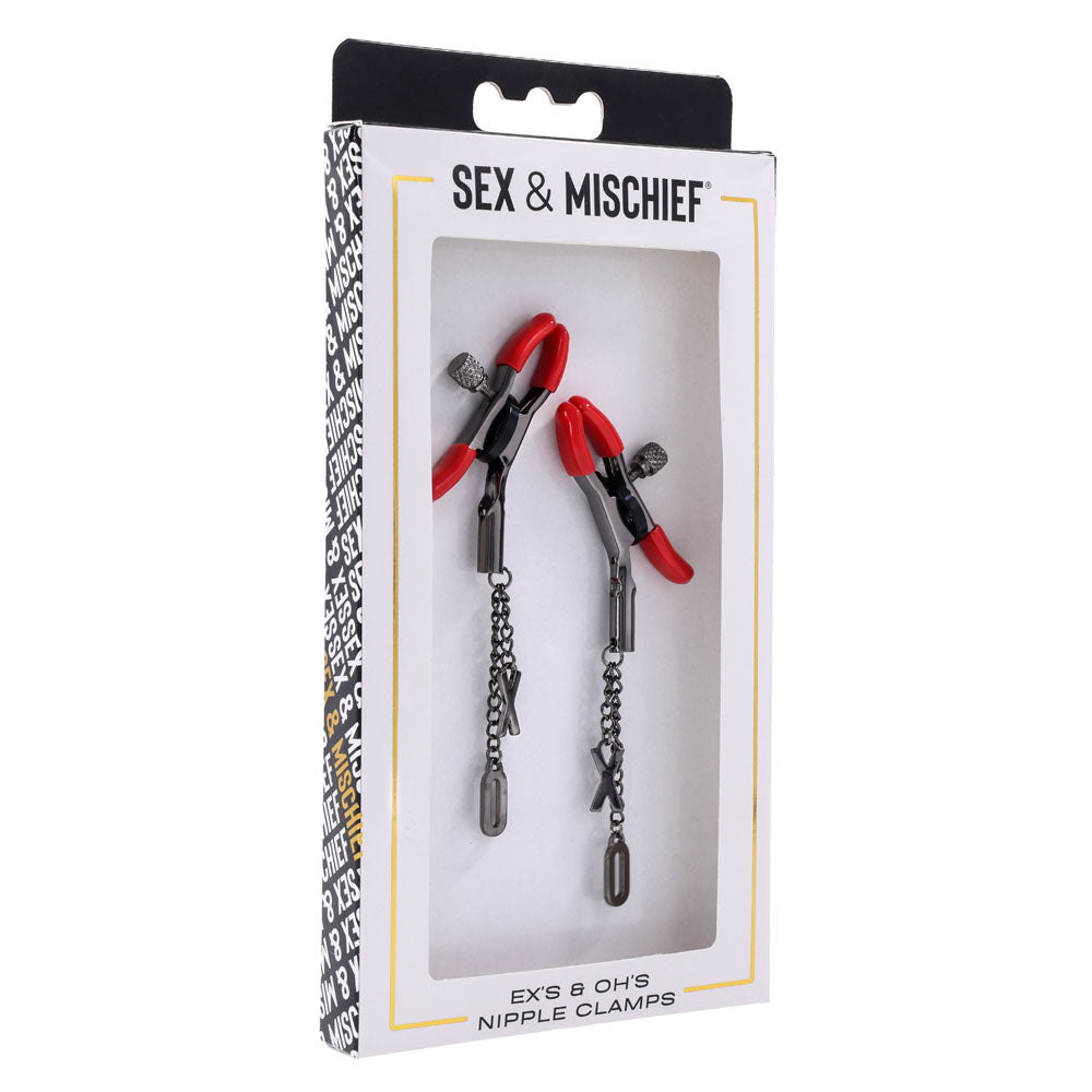 S&M Exs & Ohs Nipple Clamps - Red Tipped Metal Nipple Clamps - Set of 2 - Hush Store Sydney 