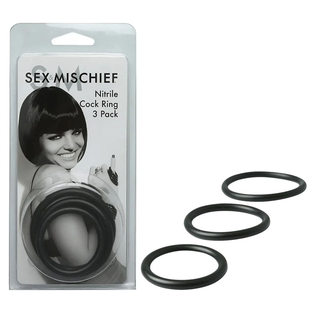 Sex & Mischief Nitrile Cock Ring 3 Pack - Black Cock Rings - Set of 3 Sizes - Hush Store Sydney 
