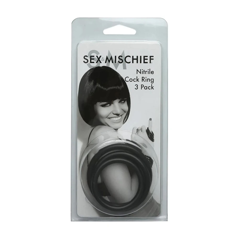 Sex & Mischief Nitrile Cock Ring 3 Pack - Black Cock Rings - Set of 3 Sizes - Hush Store Sydney 