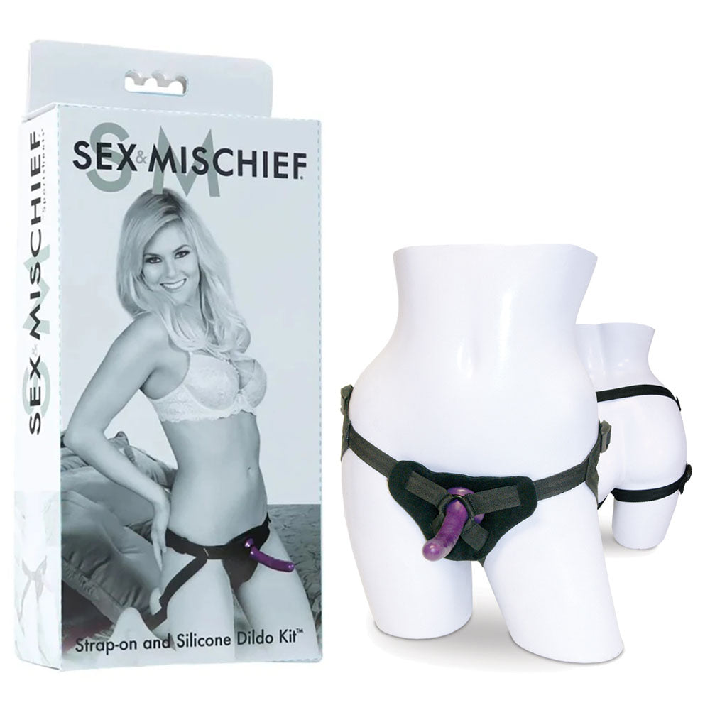 Sex & Mischief Strap-On & Silicone Dildo Kit - Black/Purple Adjustable Strap-On - Hush Store Sydney 