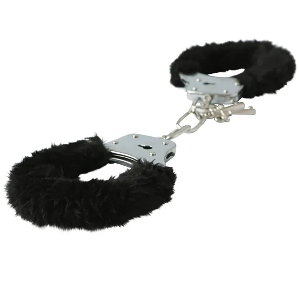 Sex & Mischief Furry Handcuffs - Black - Black Restraints - Hush Store Sydney 