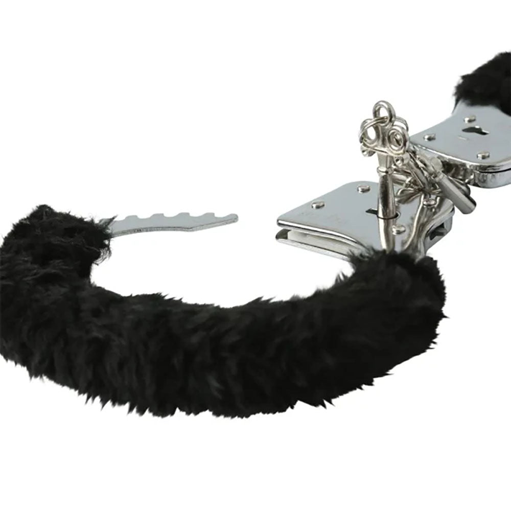 Sex & Mischief Furry Handcuffs - Black - Black Restraints - Hush Store Sydney 